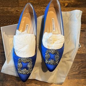 Manolo Blahnik Blue Flats with Embellished Buckle